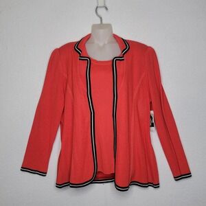 Misook Poppy Red Knit Jacket & Tank Set XL NWT Contrast Trim Professional 230X
